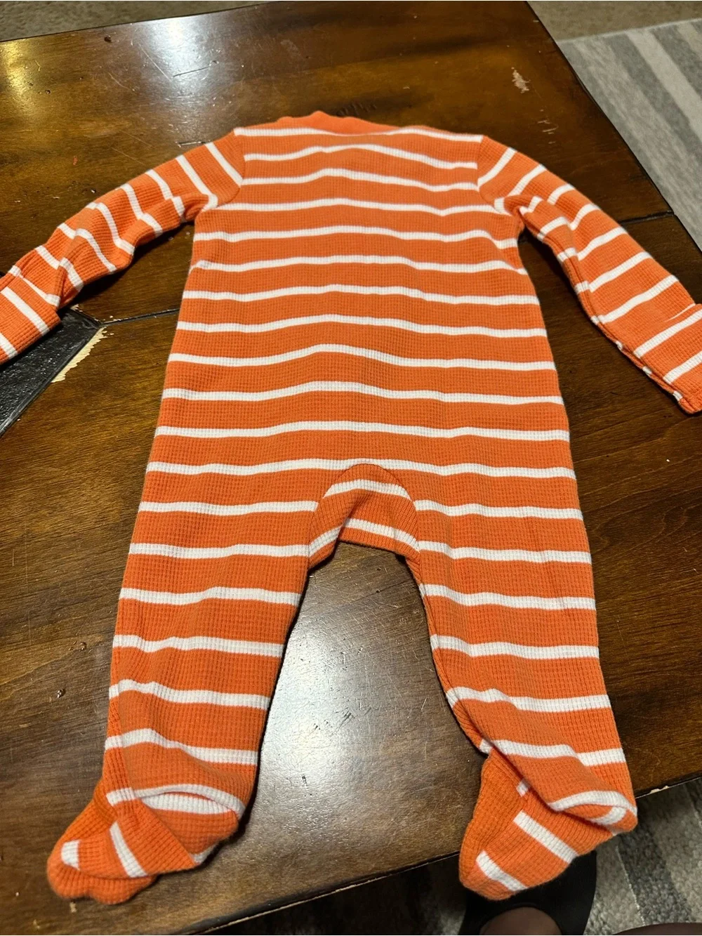 Carter's Orange and White Striped Pumpkin Footed One-Piece